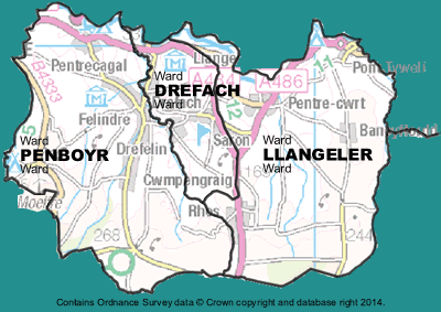 Boundary of Llangeler Community Council